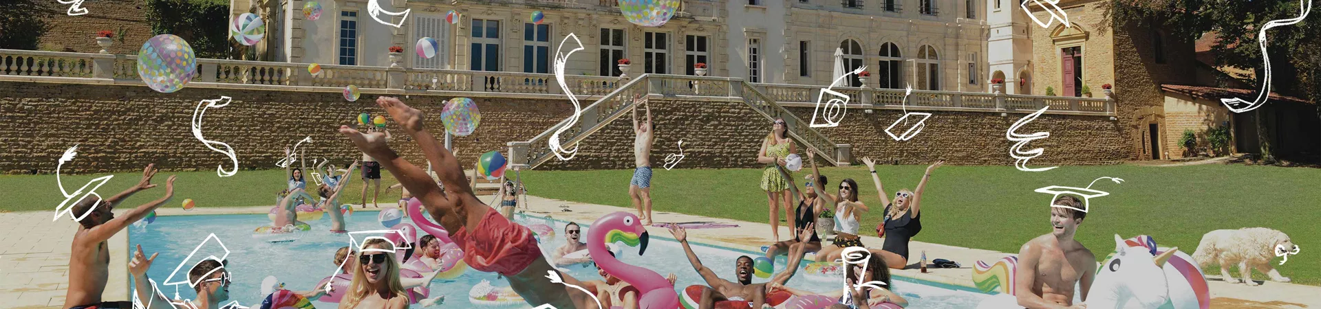 People Enjoying A Sunny Day In A Swimming Pool Graduation Doodles