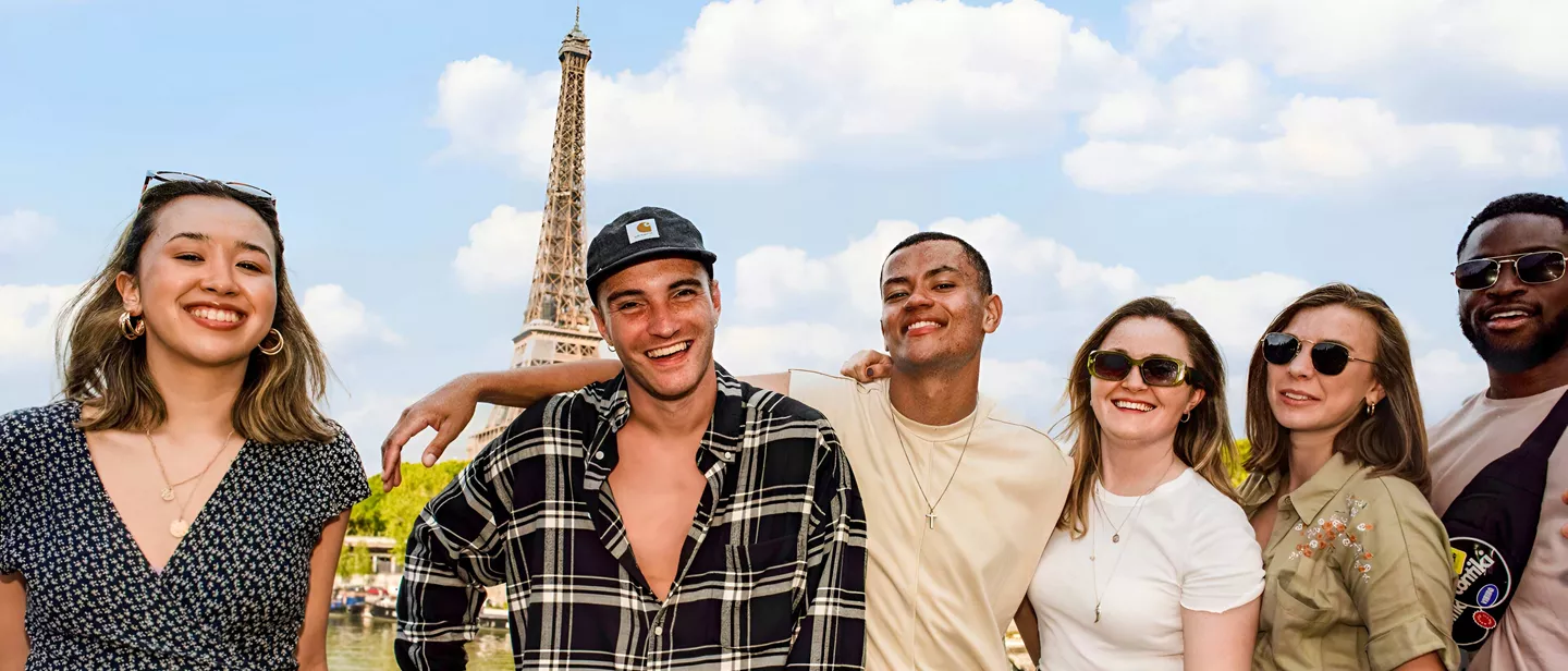 Group Of Happy Young Friends Paris Sunny Day