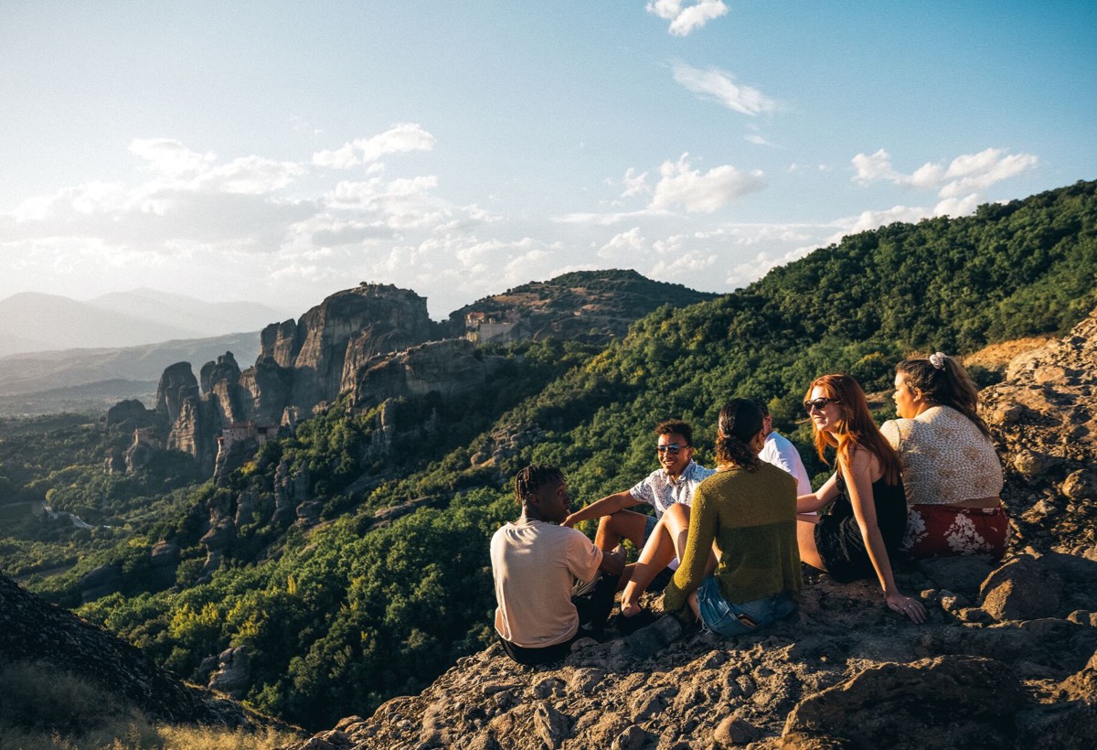 Group of travellers enjoying nature in Greece