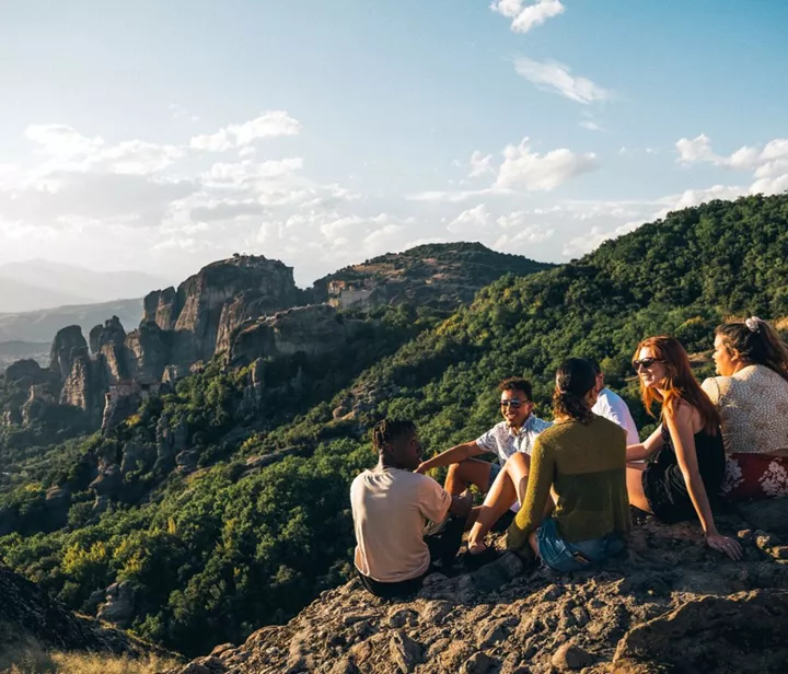 Group of travellers enjoying nature in Greece