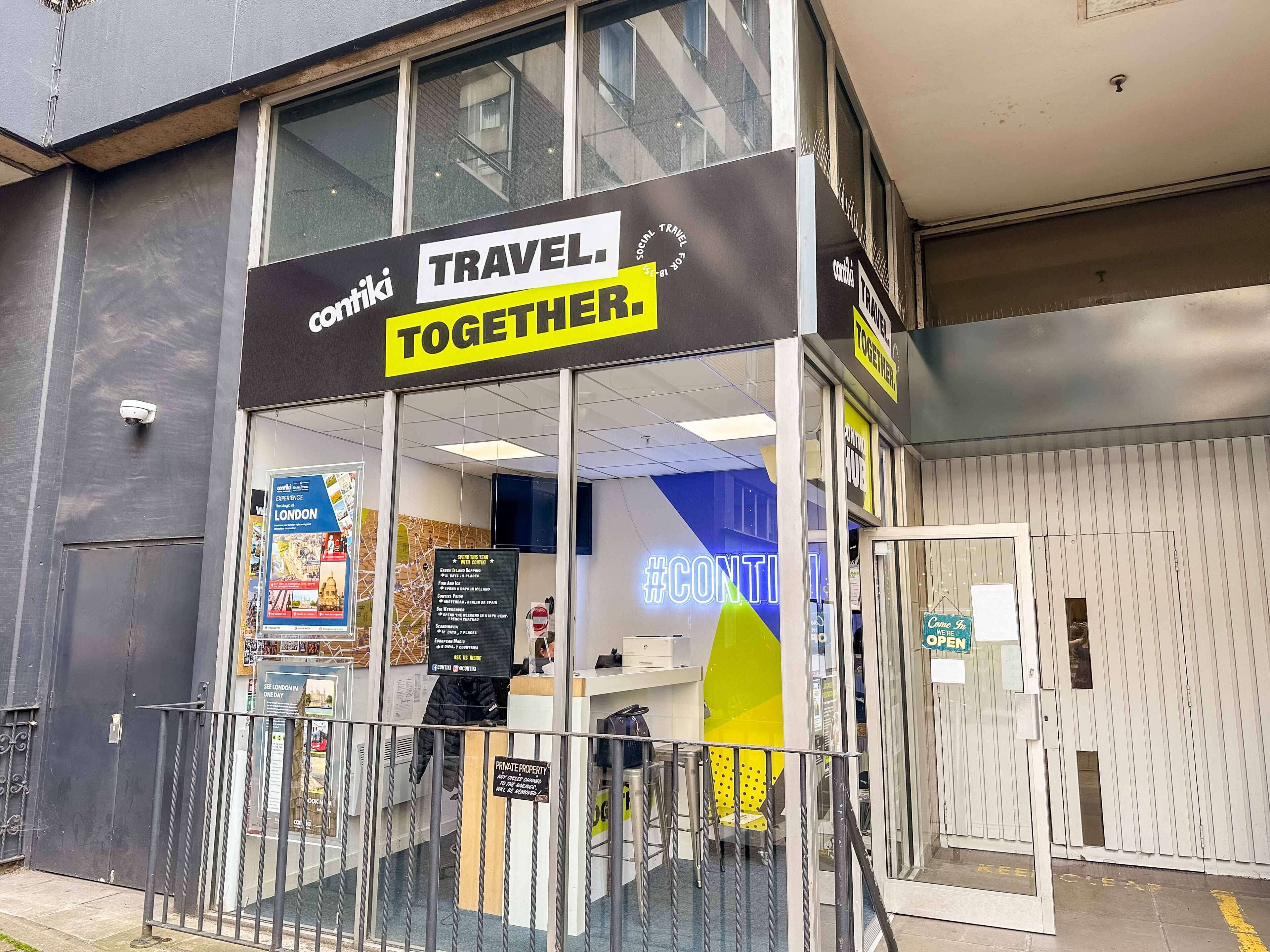 Contiki Hub from outside with Contiki sign