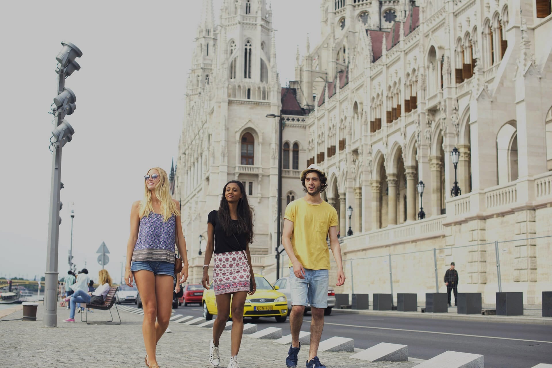 Travellers walking streets of Budapest, Hungary