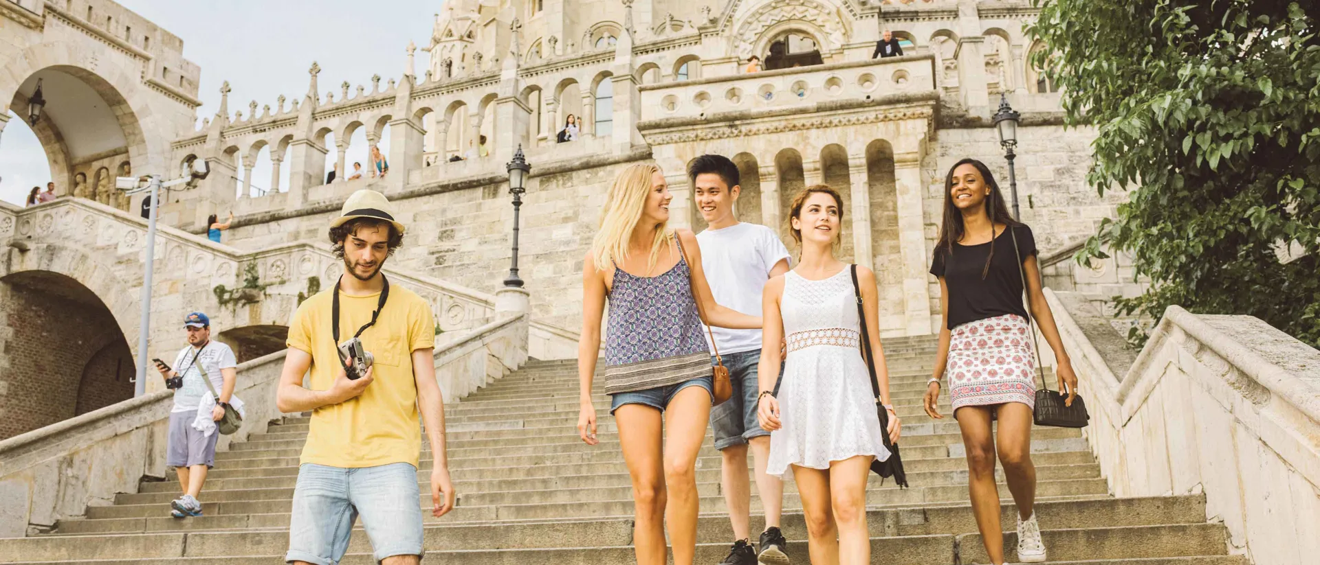 Group Of Young Travelers Exploring Budapest