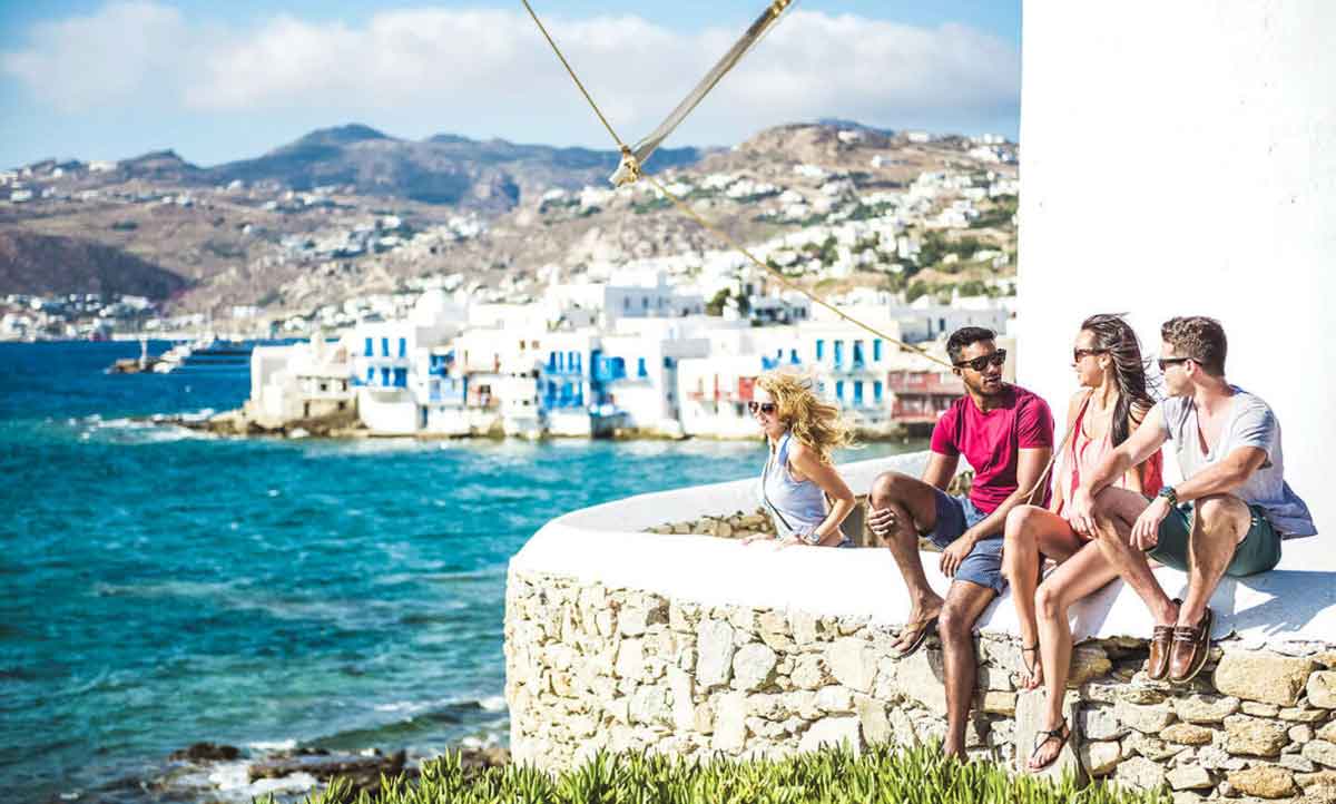 Group Of Tourists Mykonos Greece