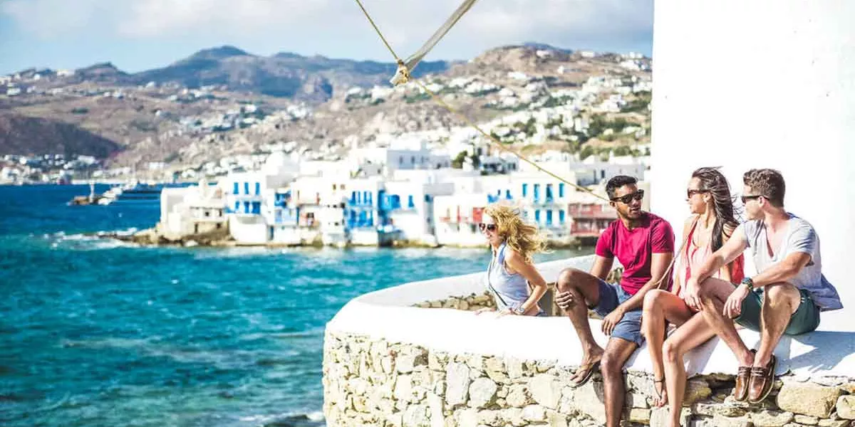 Group Of Tourists Mykonos Greece