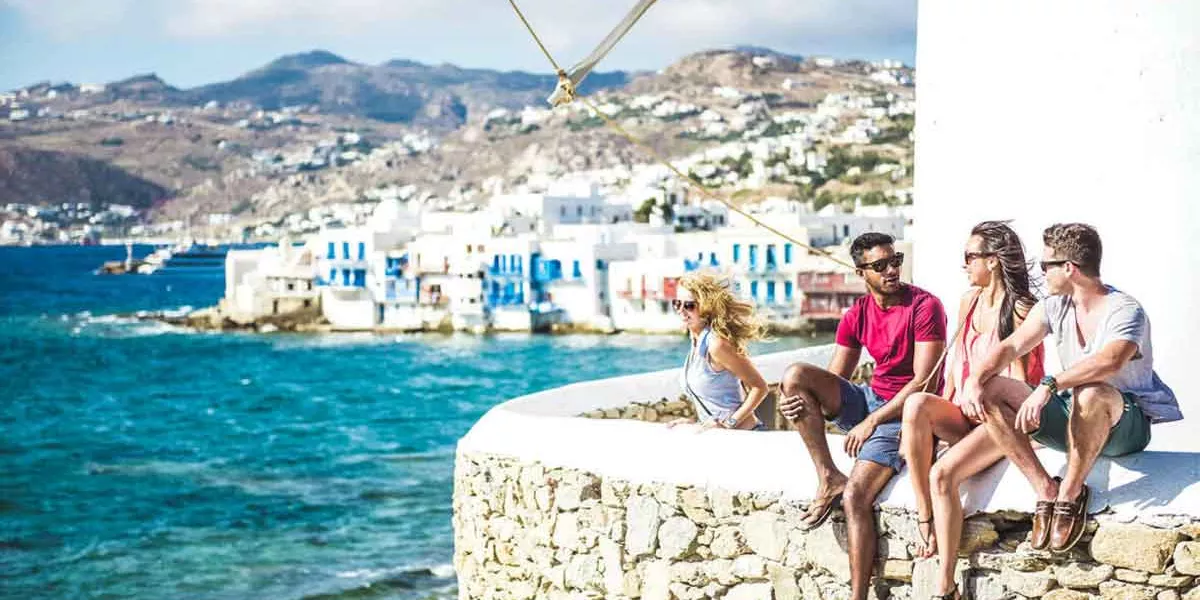 Group Of Tourists Mykonos Greece