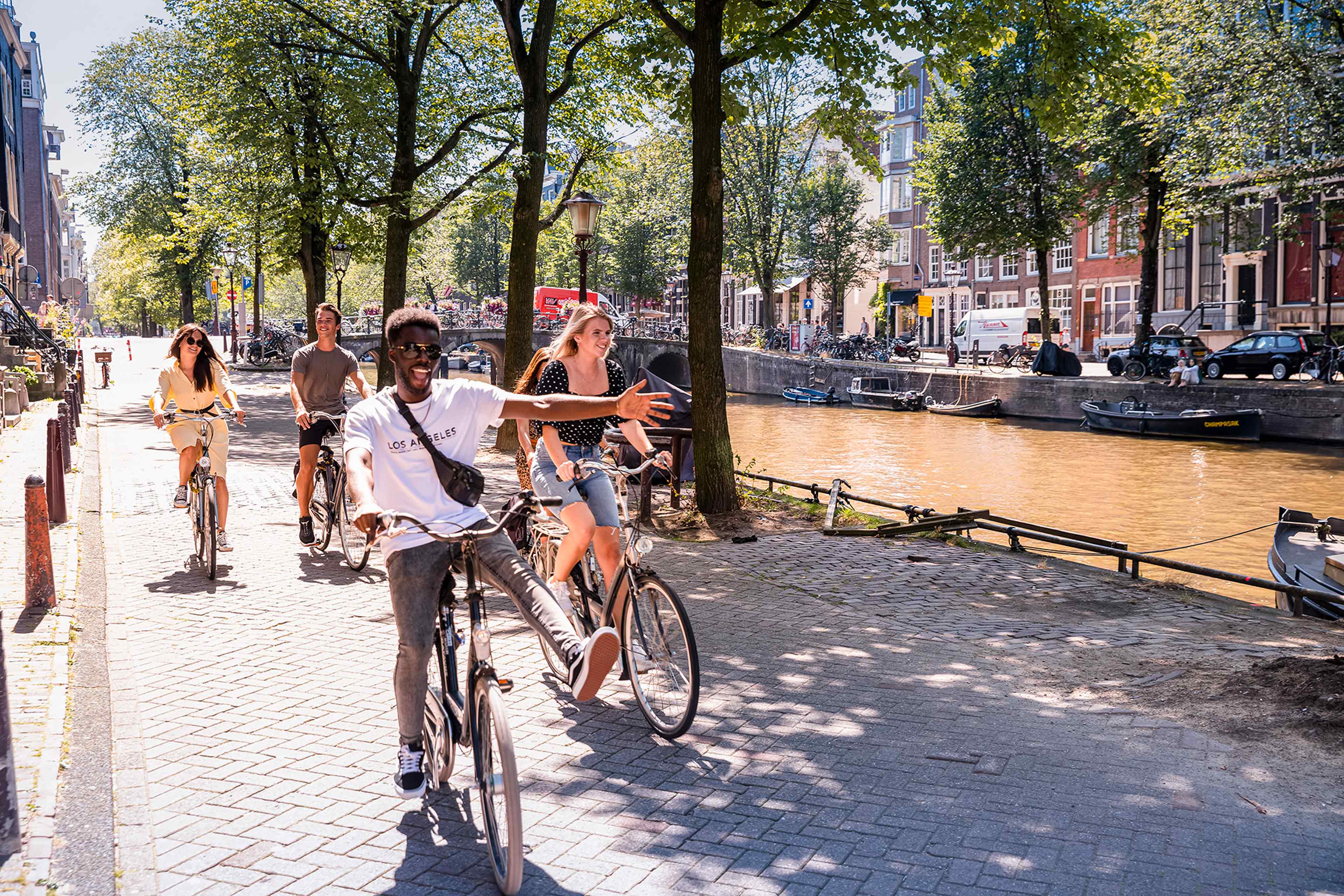 People riding bikes in Amsterdam