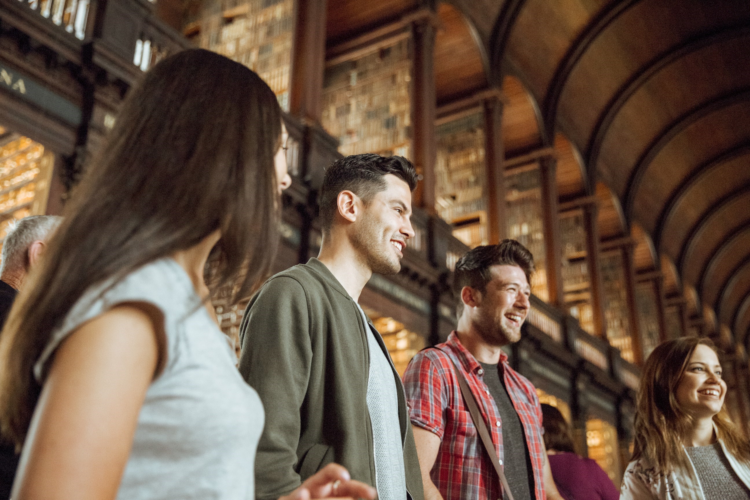 Travellers at Trinity College Library in Dublin, Ireland