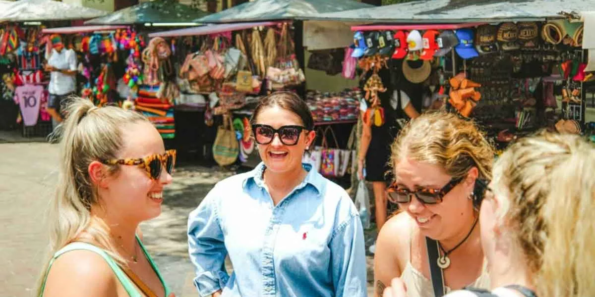 Young Travelers Smiling Mexico Street Market