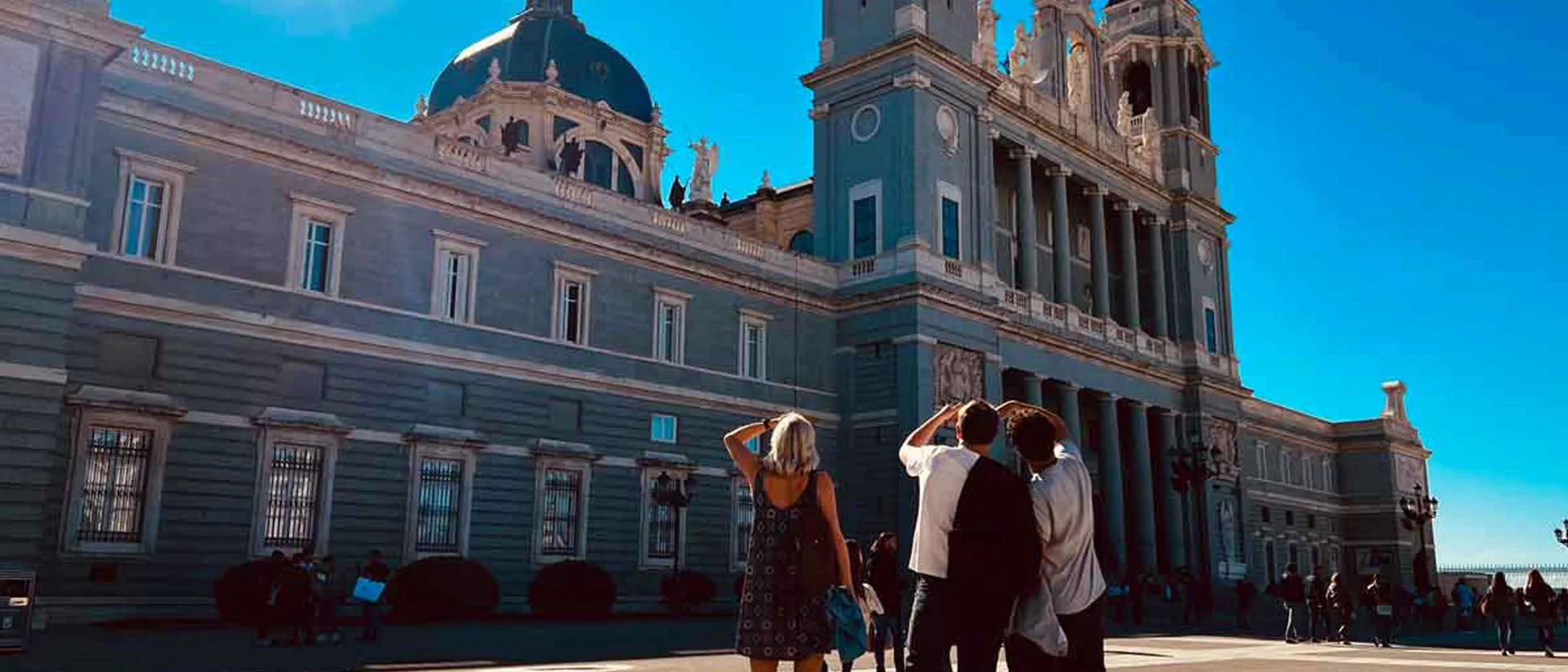 Travelers In City Monument Madrid