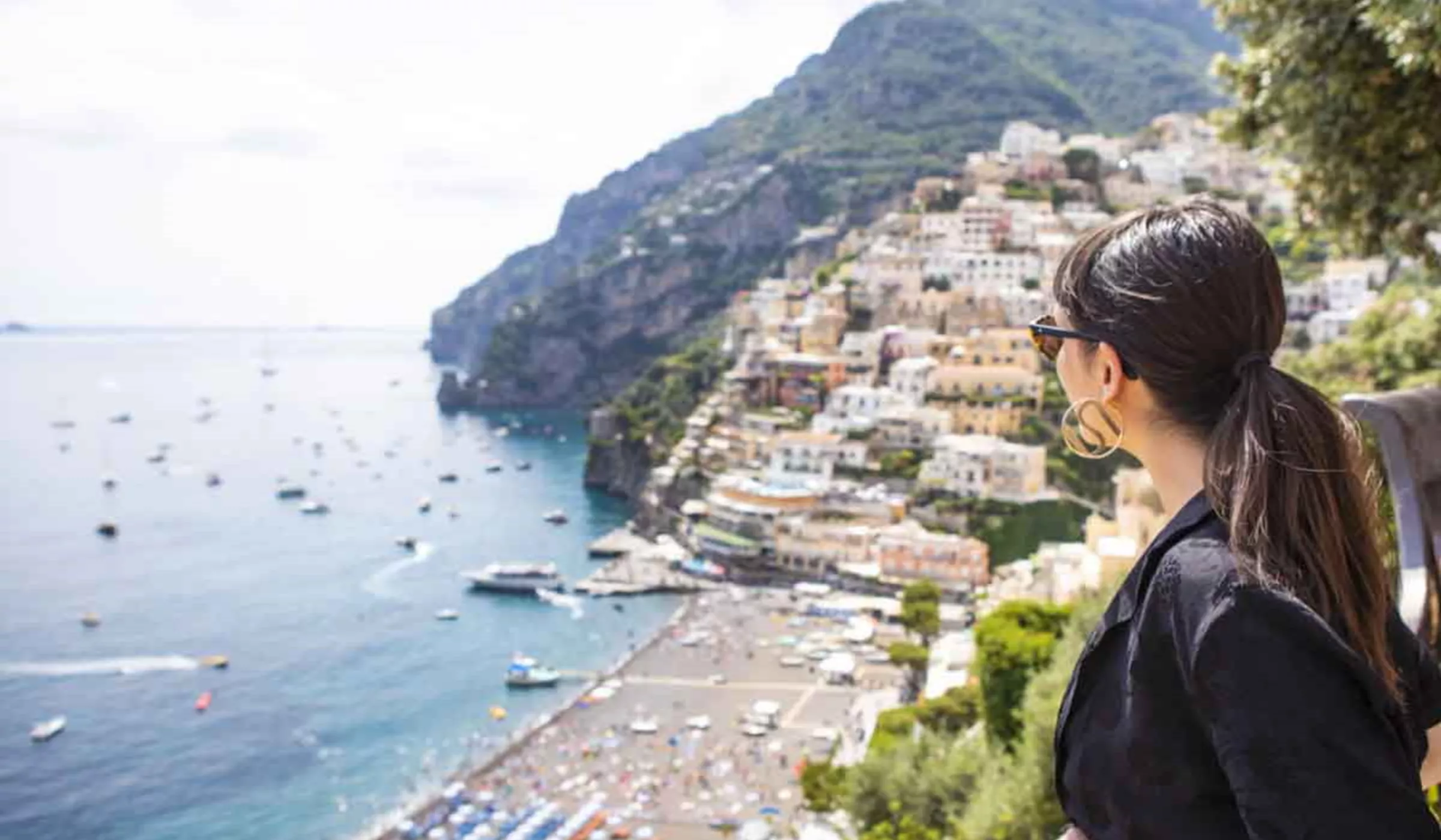 Female traveler looking over the Amalfi Coast