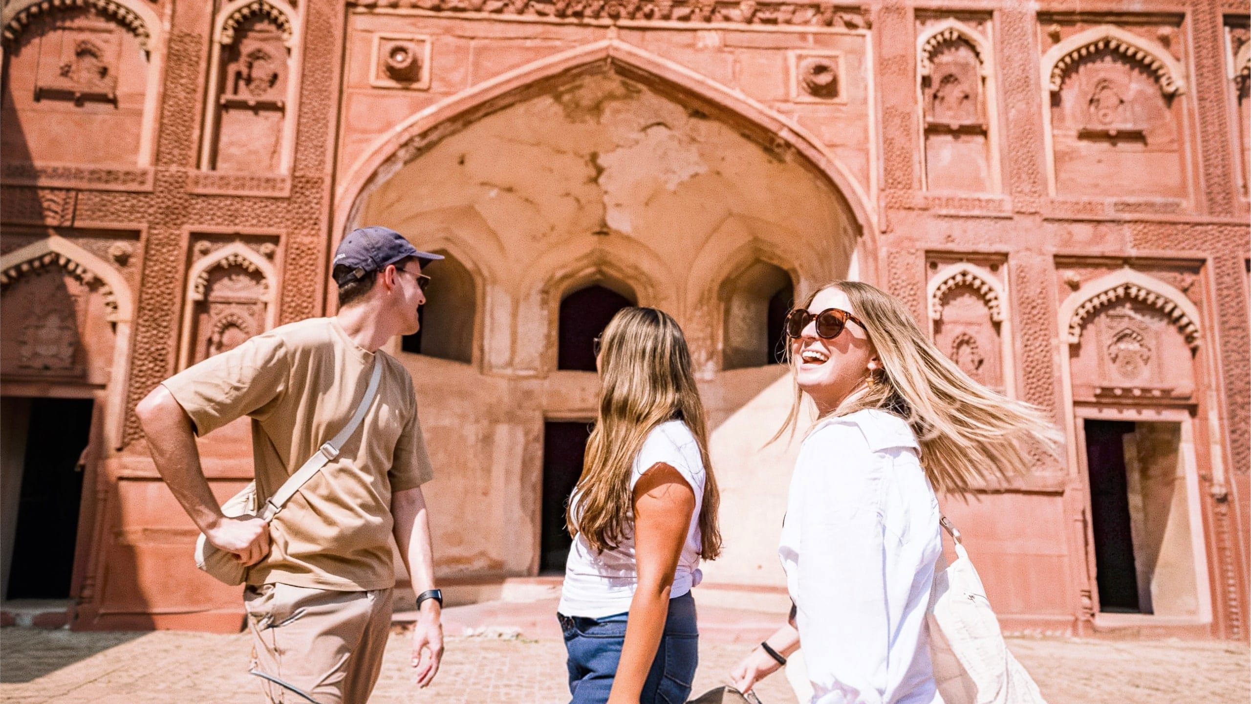 Contiki travellers visiting the historic Humayun's Tomb in Delhi, India, on the Jaipur to Delhi Golden Triangle Tour