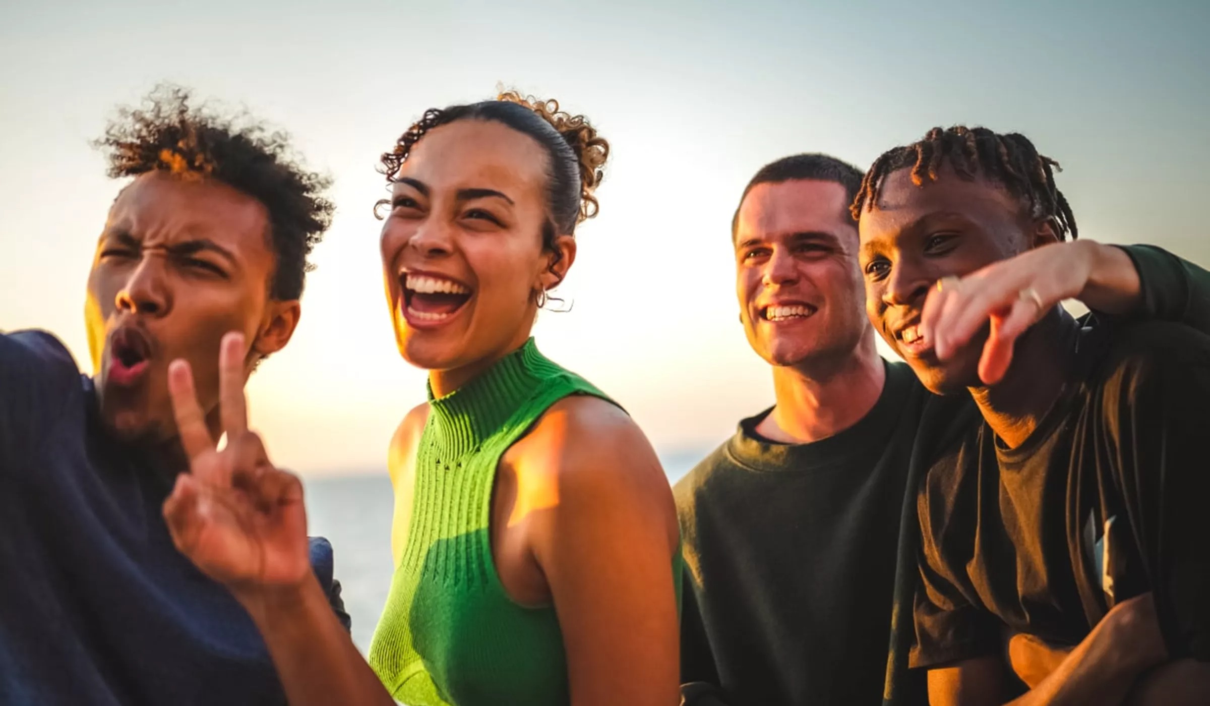 Four young travellers having fun in Mykonos