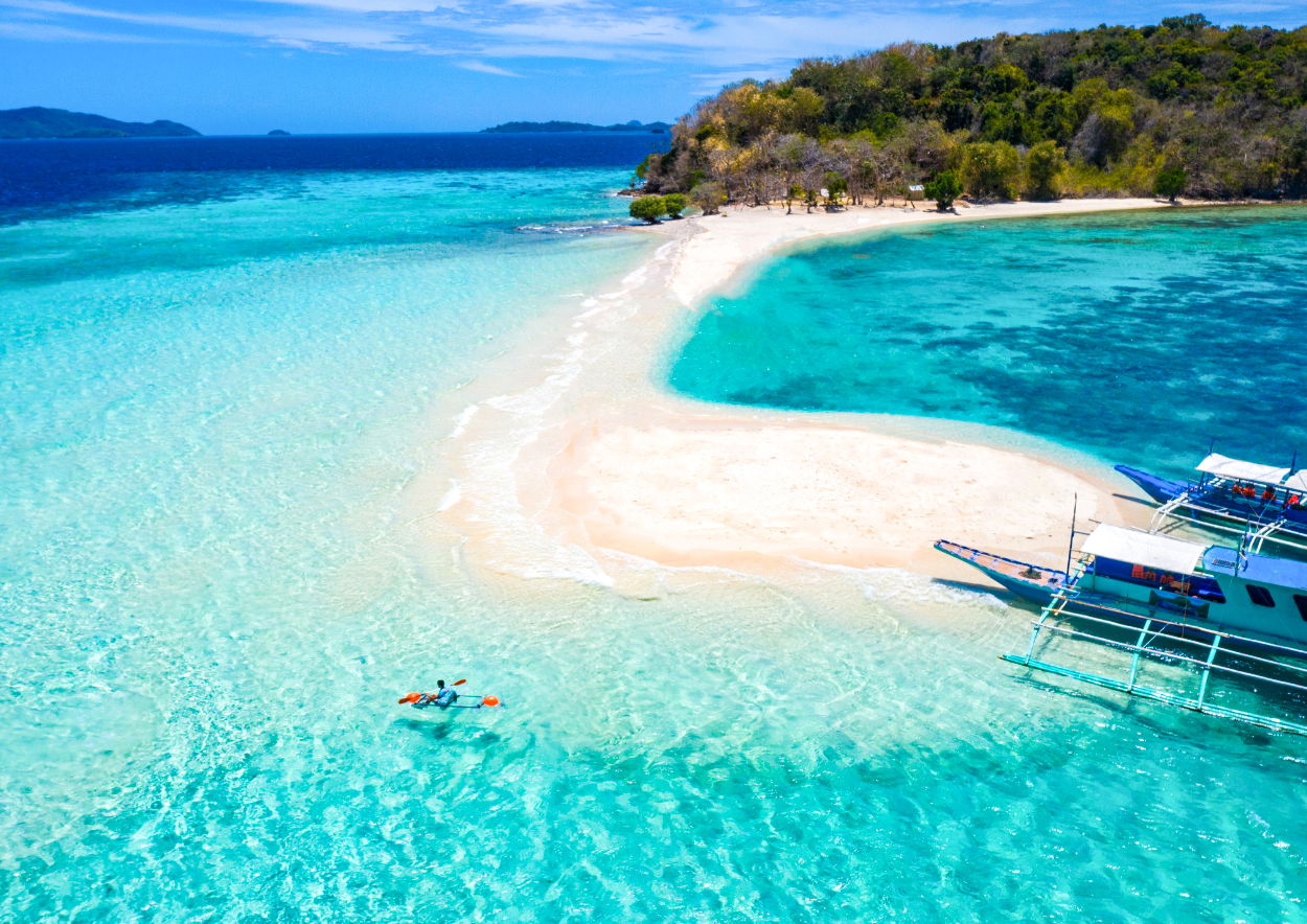 Walk over a pristine white sandbar