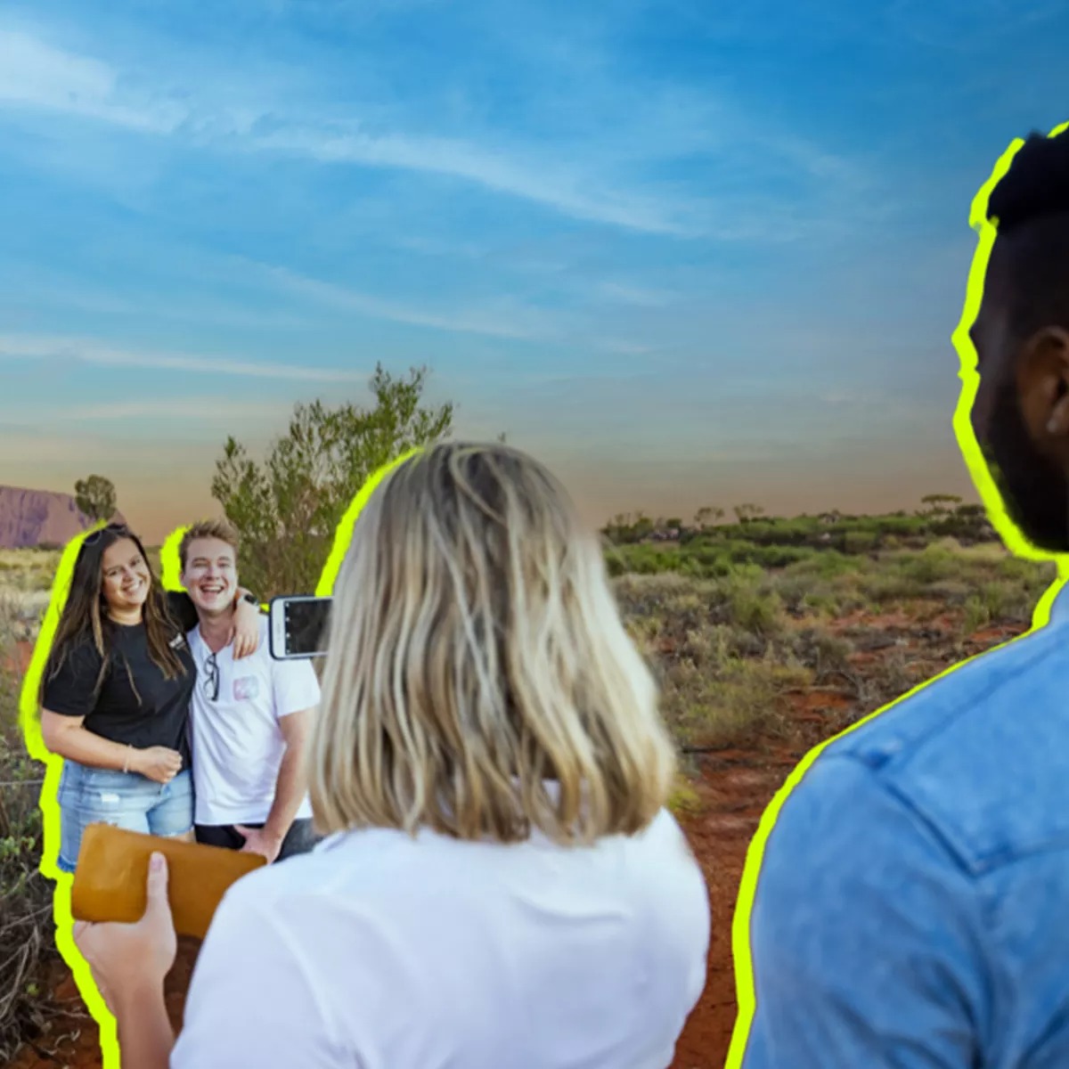 Tourists taking photos on Australian flatlands