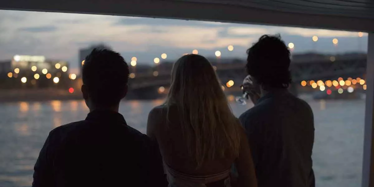 Travellers enjoying an evening cruise of the Danube, Budapest, Hungary