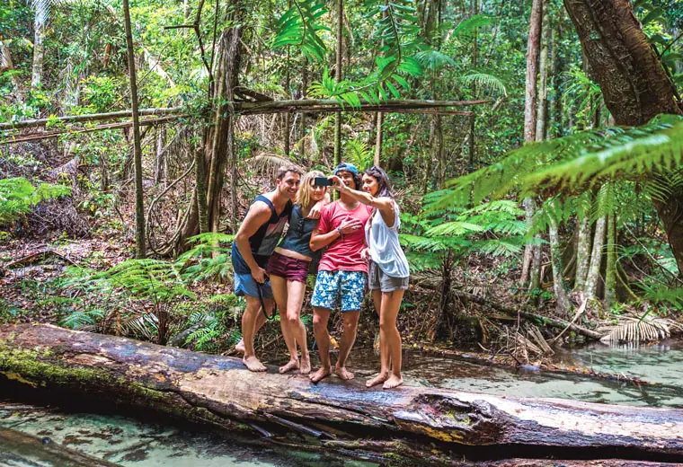  Travellers taking selfie in Noosa Everglades, Australia