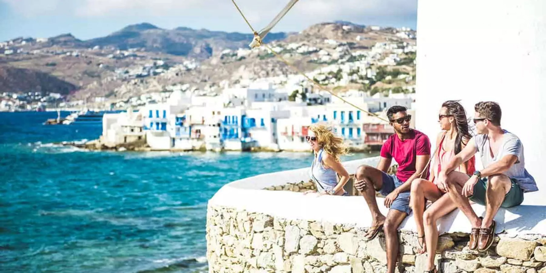 Group Of Tourists Mykonos Greece