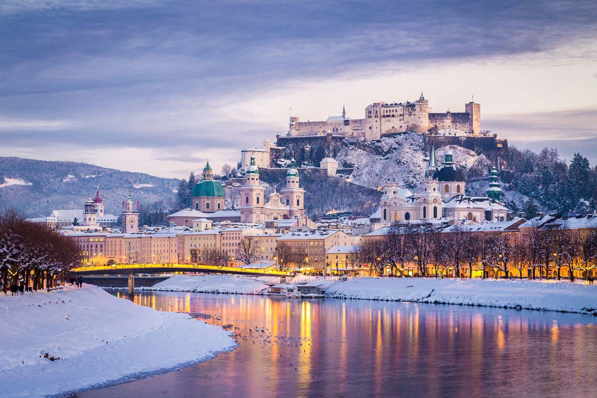 Classic View Of Salzburg At Christmas Time In Winter Austria