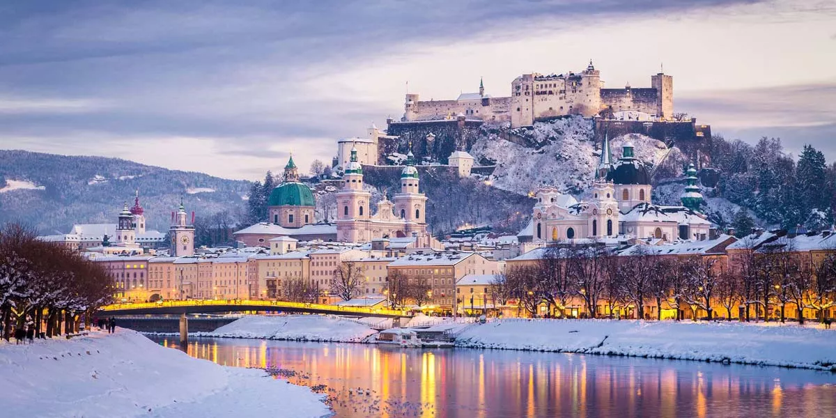 Classic View Of Salzburg At Christmas Time In Winter Austria