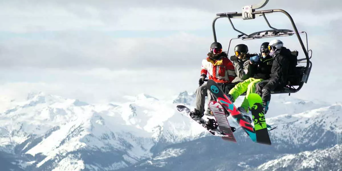 Group Of Snowboarders On Lift