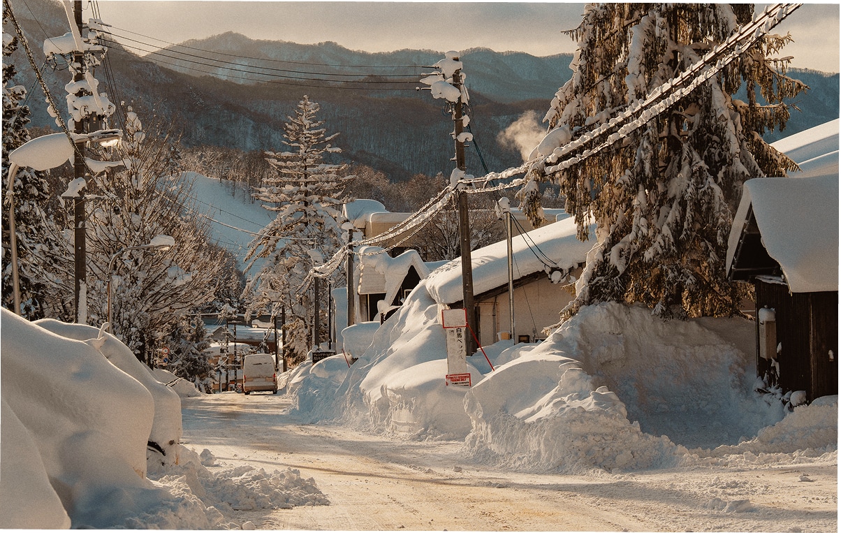 Accom Snowy Street Powerlines Hakuba Japan