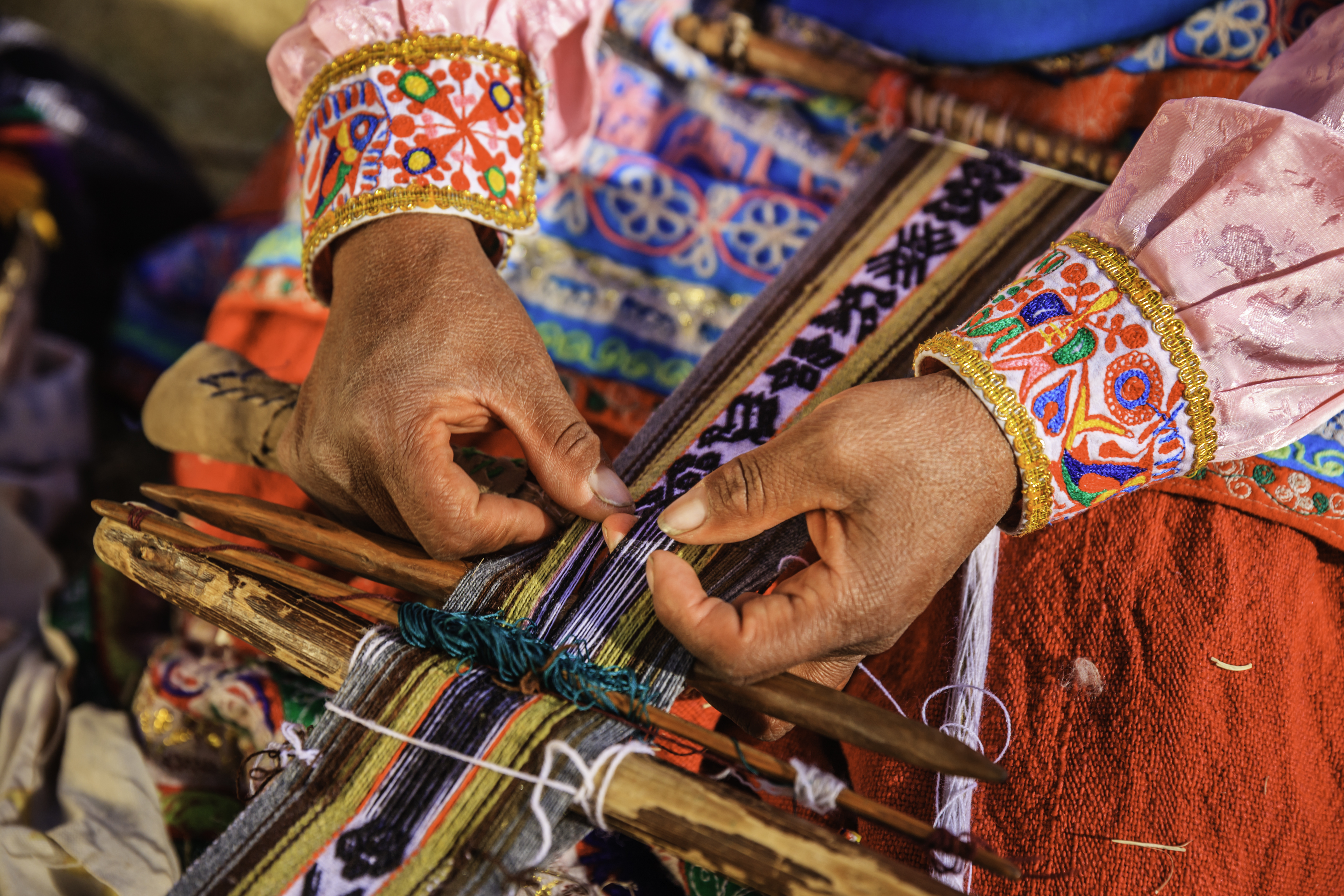 Peruvian woman weaving near Colca Canyon, Peru