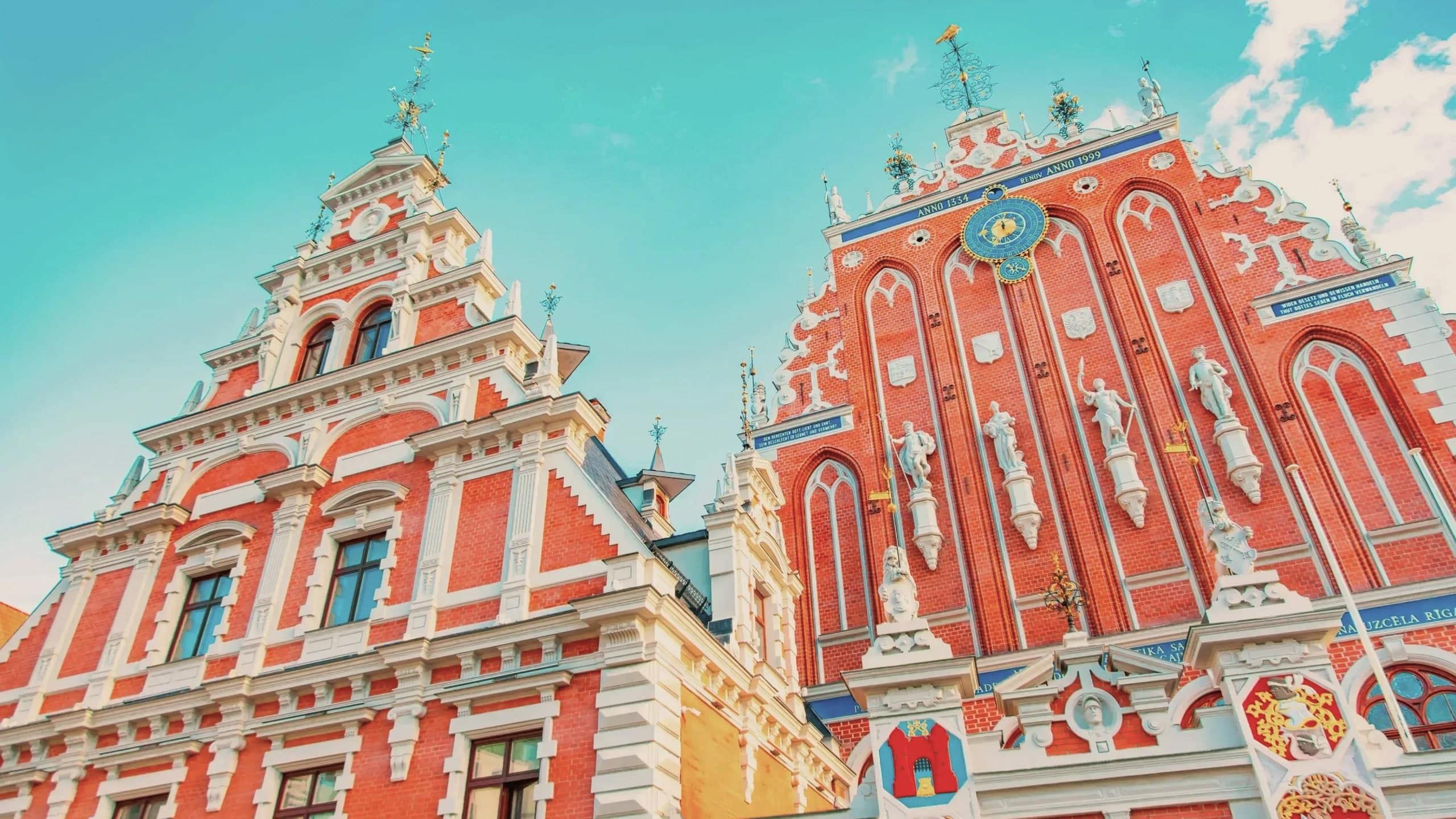 Ornate red-brick House of the Black Heads in Riga, Latvia.