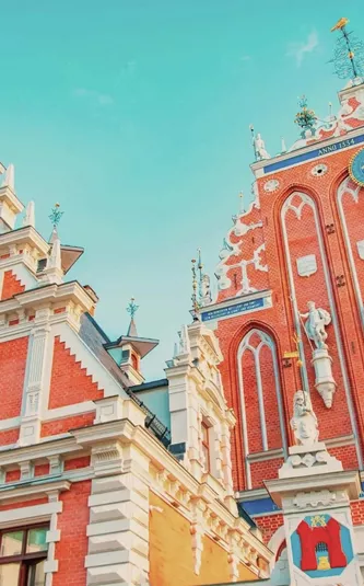 Ornate red-brick House of the Black Heads in Riga, Latvia.
