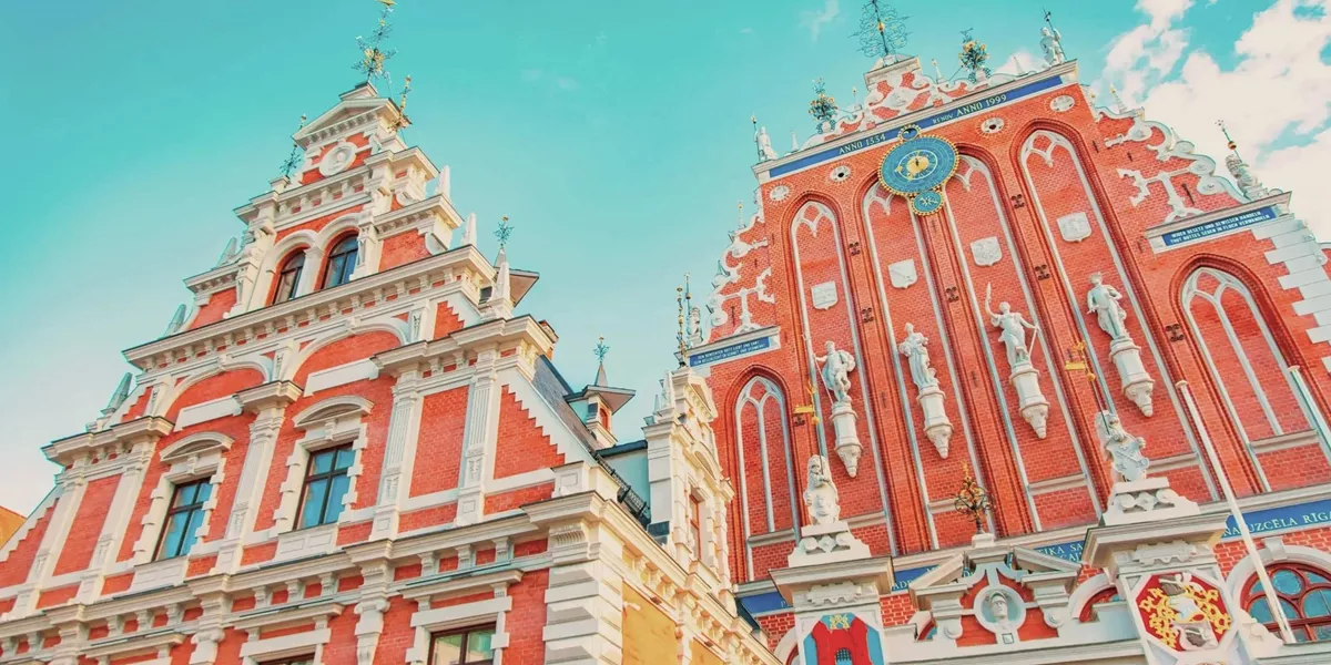 Ornate red-brick House of the Black Heads in Riga, Latvia.