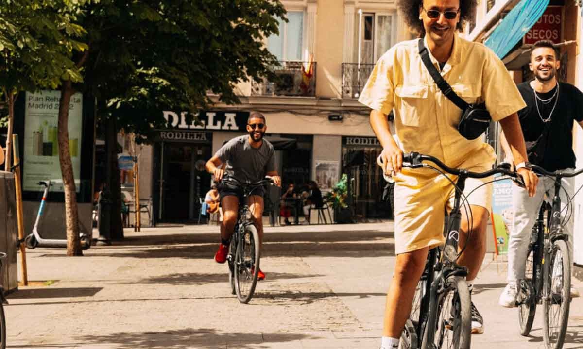 Youngsters cycling Through the Street in Europe