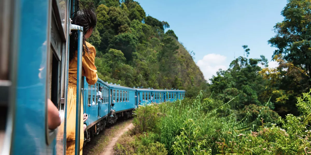 Woman Taking The Train Ride In Sri Lanka Tea Plantations