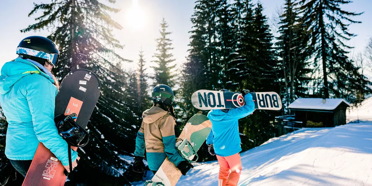 People With Snowboards On Mountain