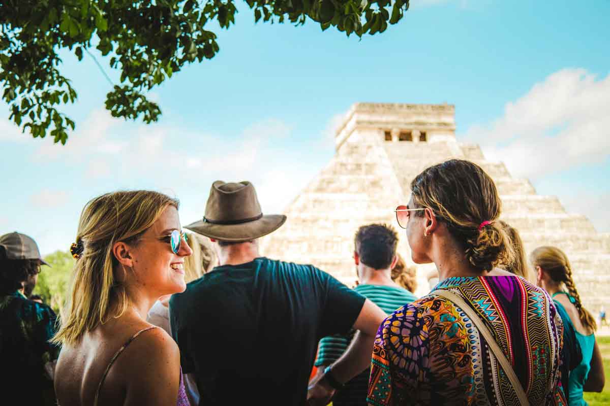 Tourists Visitig Pyramid Mexico