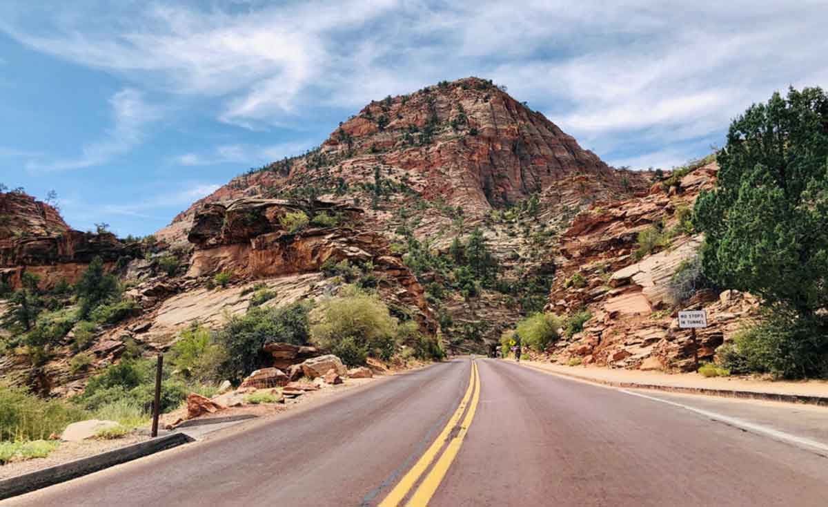 Road Shot Of Road Leading Tozion National Park Usa