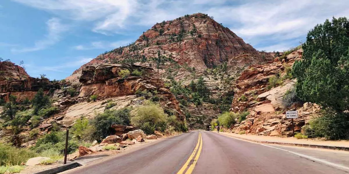 Road Shot Of Road Leading Tozion National Park Usa