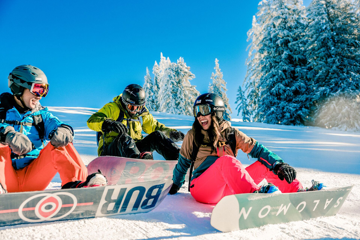 Friends Smiling Wearing Ski Equipment Snow Around