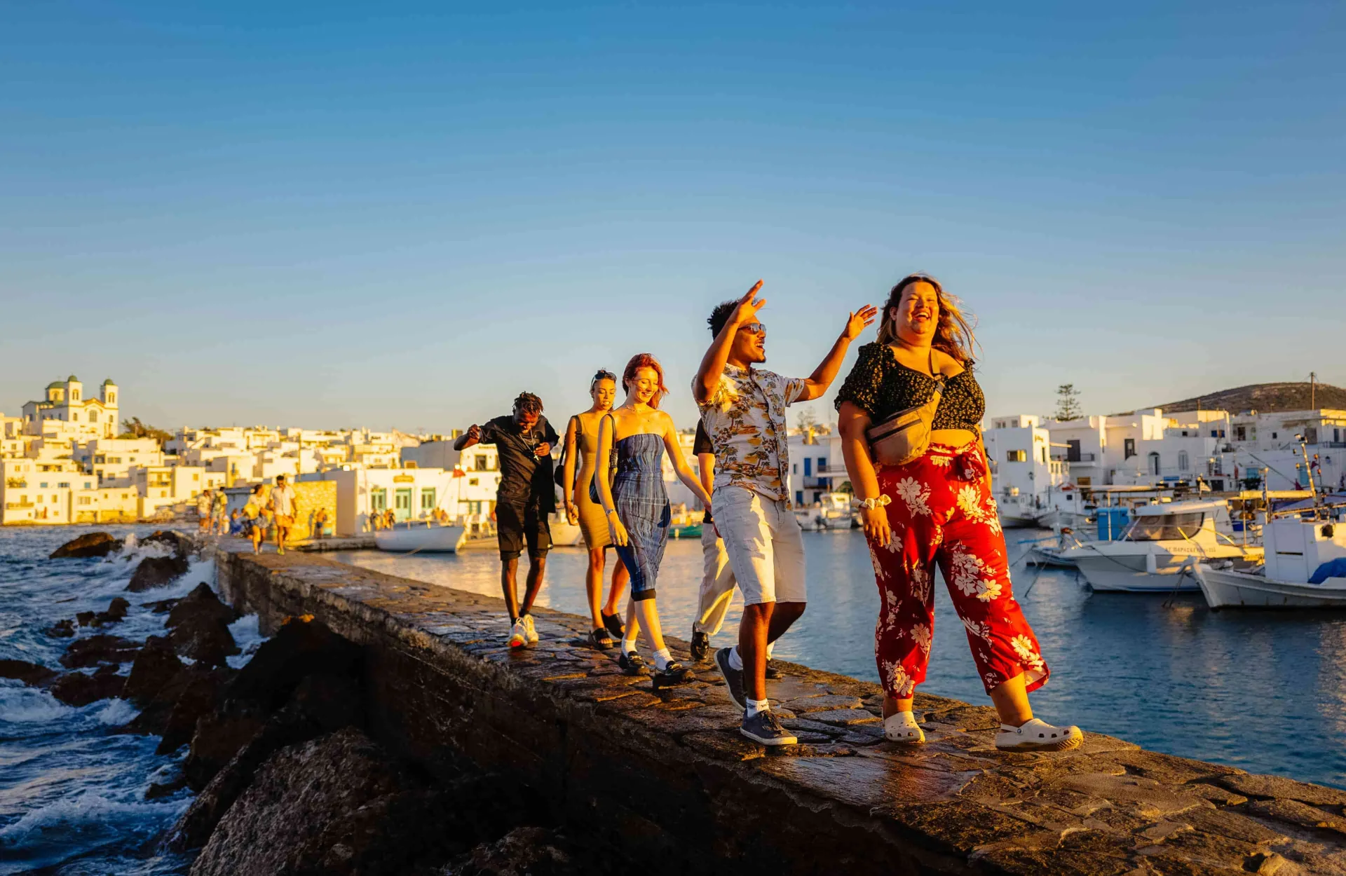 A group of travellers in Greece.