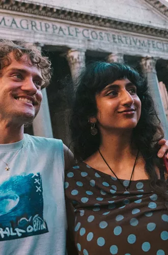 Two people outside the Pantheon in Rome - Contiki Rome to Barcelona by Train Tour
