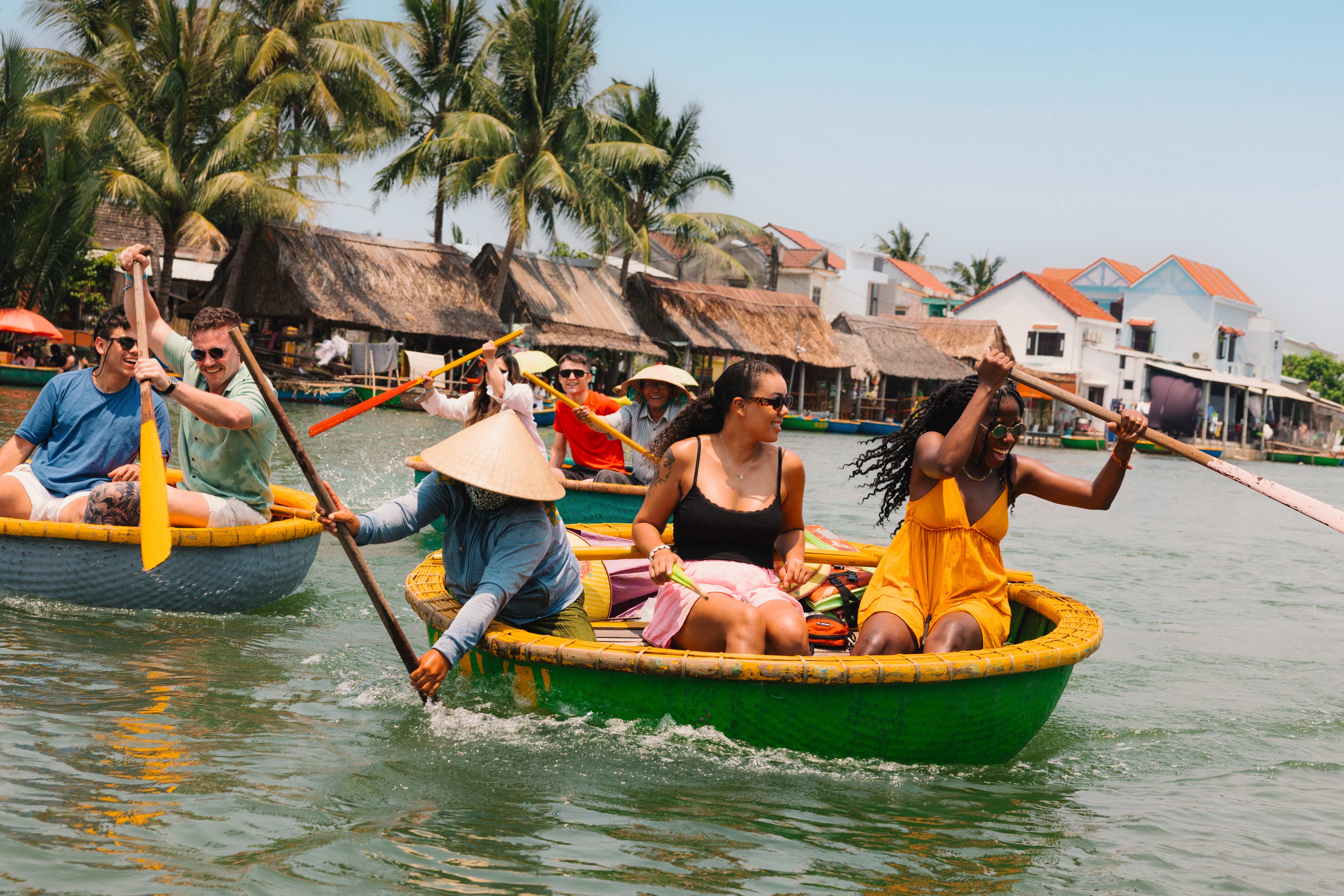 Group Riding In Basket Boat