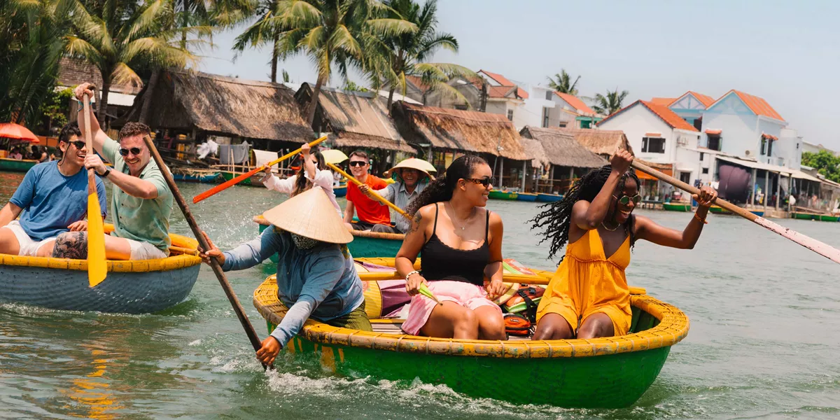 Group Riding In Basket Boat