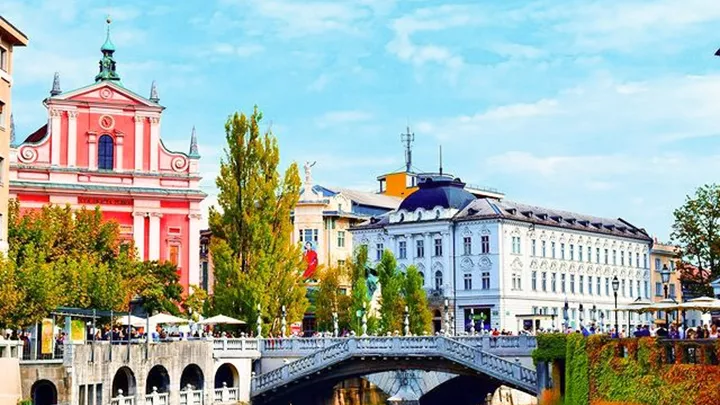 View of the 3 Bridges in Ljubljana, Slovenia