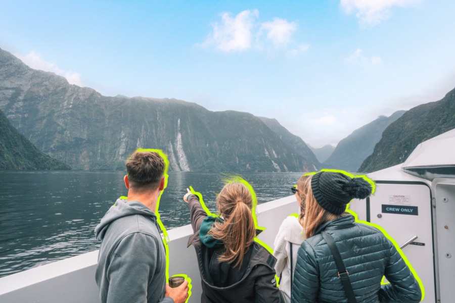 A group is having a scenic view of mountains.