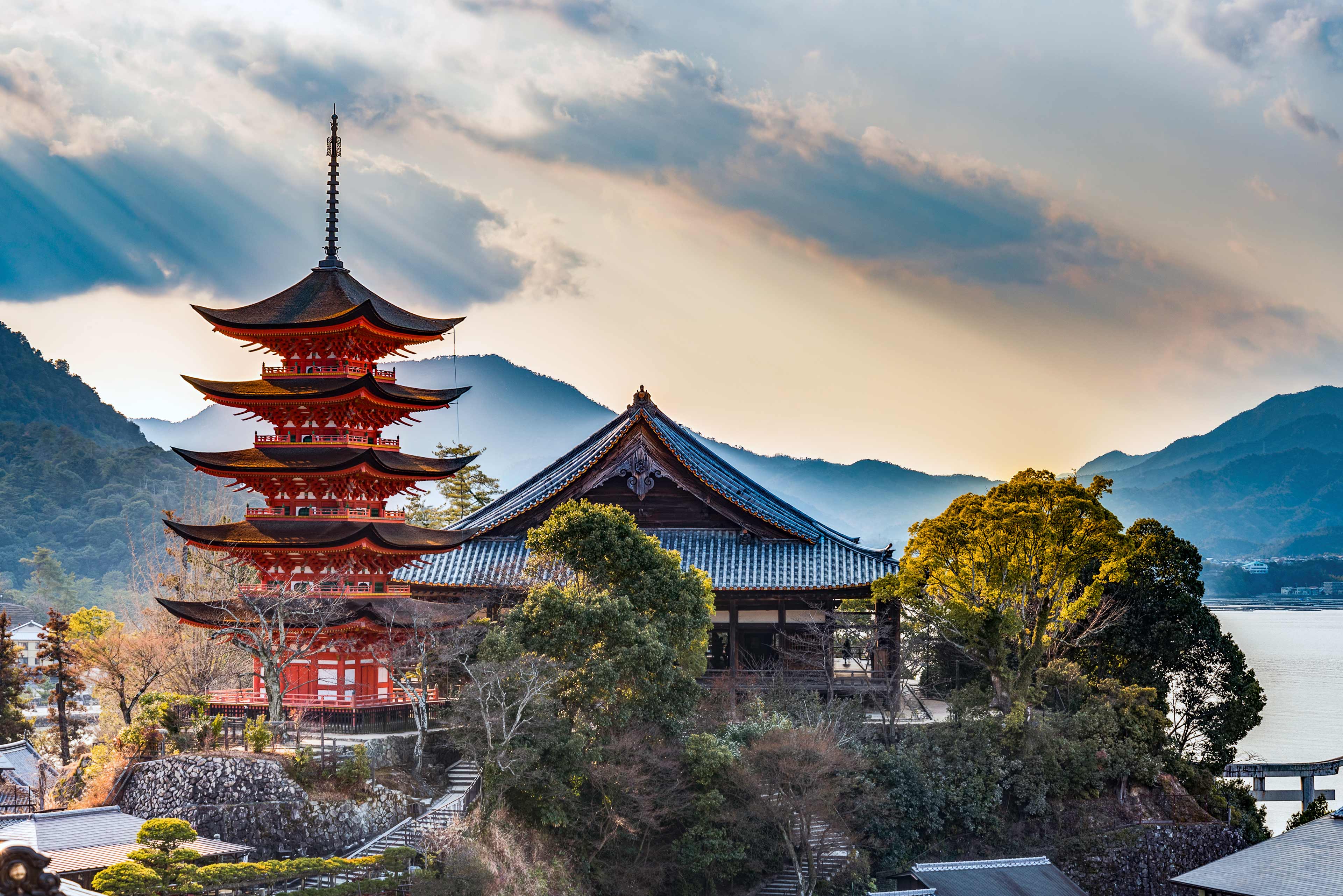 Red Shinto Pagoda On Miyajima