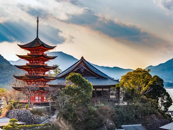 Red Shinto Pagoda On Miyajima