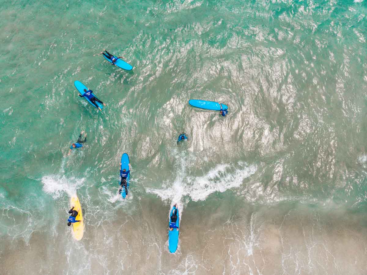 Aerial View Of Surfers In Australia
