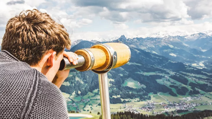 Traveller overlooking Hopfgarten, Austria