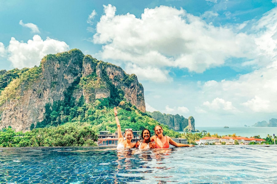 Contiki travellers enjoying a pool day in Thailand 