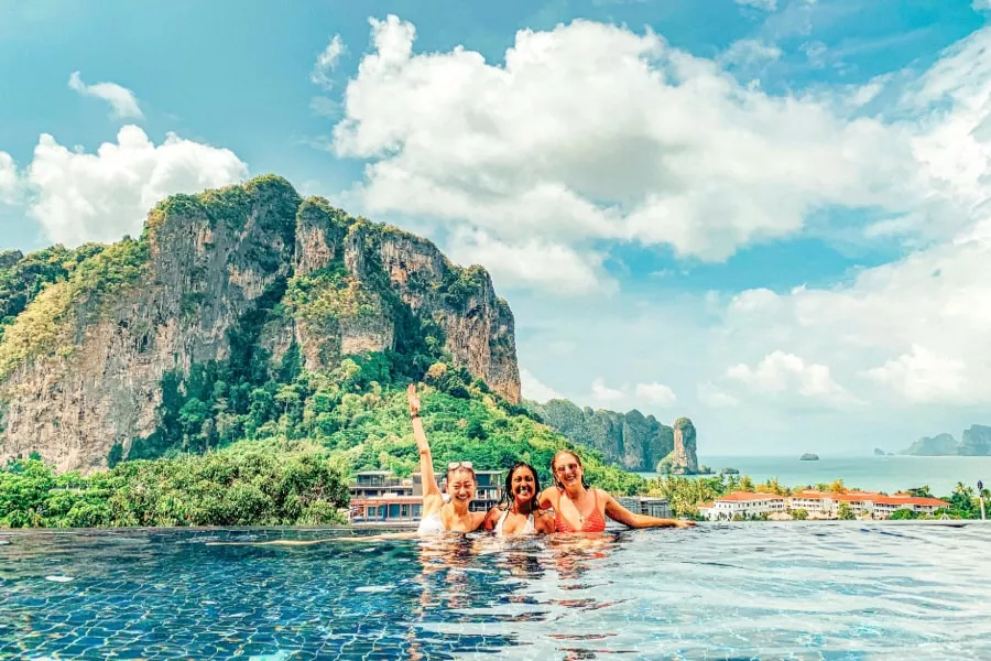 Contiki travellers enjoying a pool day in Thailand