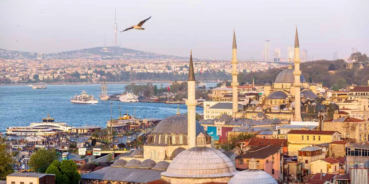 Aerial View Of Istanbul Skyline At Sunset